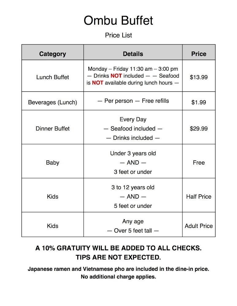 Ombu Buffet Menu